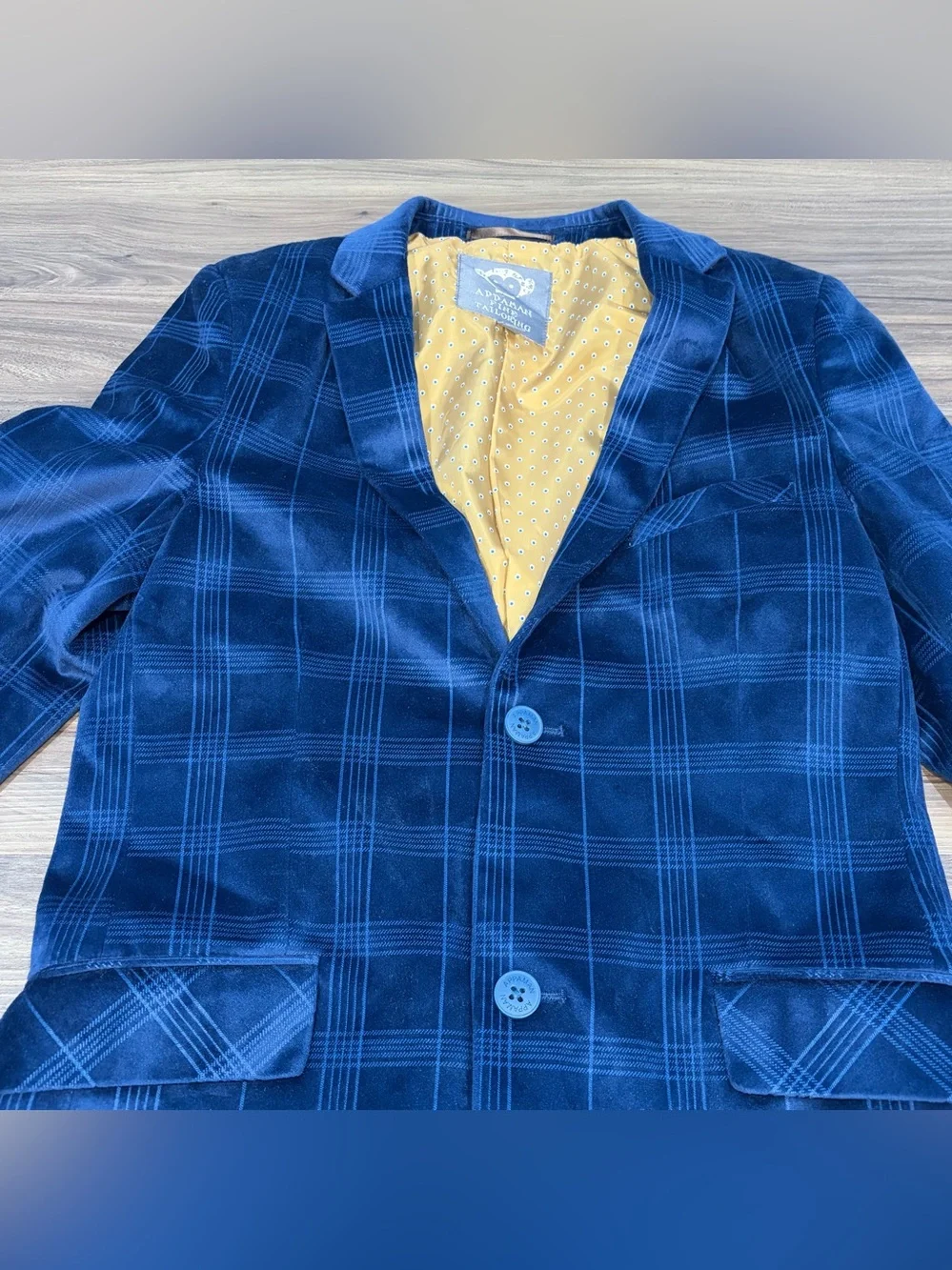 Appaman Fine Tailoring Boy's Blue Velvet Plaid Jacket Gold Lining Size 14